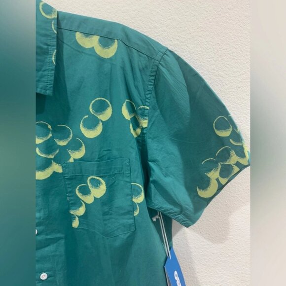 Obey 100% Organic Cotton Bubble Mens Turquoise Teal Blue Button Up Shirt L - Picture 5 of 11